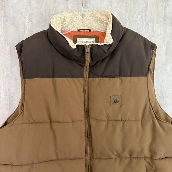 Filed & Stream Puffer Vest Men’s XL Zip Up Sherpa Collar Pockets Outdoor Brown - Picture 5 of 16